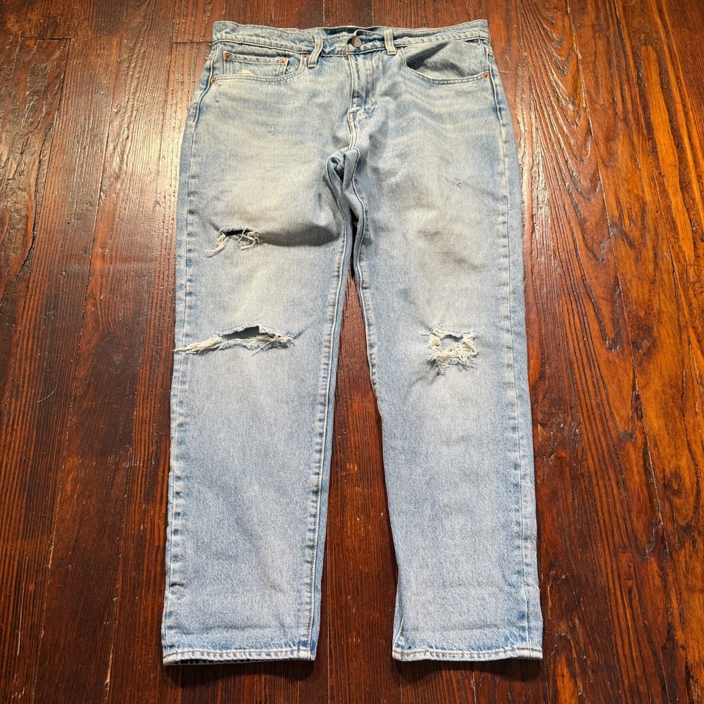 Levis Premium Hi‎ Ball Jeans Mens 34x30 Blue Distressed Stretch Faded Whiskers